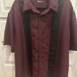 Men’s Cuban Shirt Centro  XXL Wine And Black Short Sleeved Rayon Poly Blend